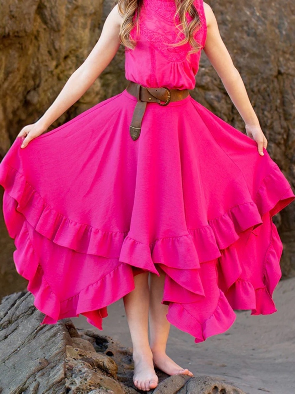 Joyfolie Girls Sena Skirt Fuchsia Pink Ruffle Hem Size 10 NWT Boho